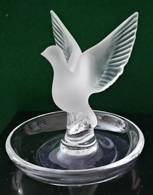 1970s Rene Lalique "Thalie Dove" Crystal Trinket / Ring Dish 4 1/2" Tall Vintage