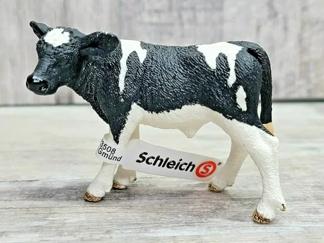 Schleich HOLSTEIN CALF Baby Cow Dairy Farm Figure (Black/White) 13798 NEW W/Tags