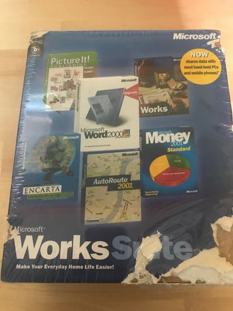 Microsoft Worksuite 2001 – Word 2000, Encarta, Money, Autoroute – PC – Neuf Sous Blister
