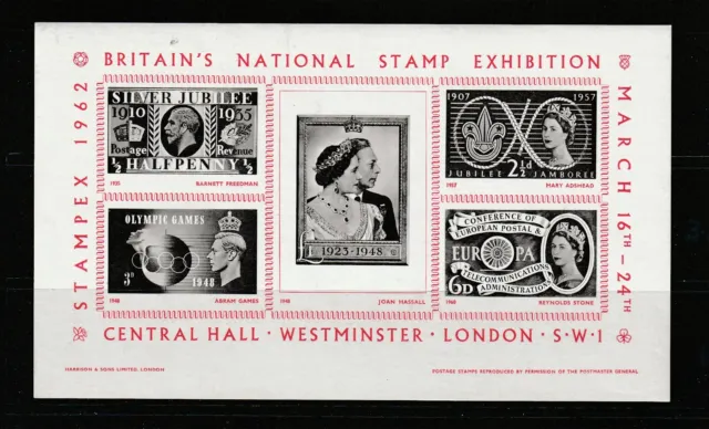 GB QE2 Exhibition souvenir sheet, 1962 Stampex, UM/MNH