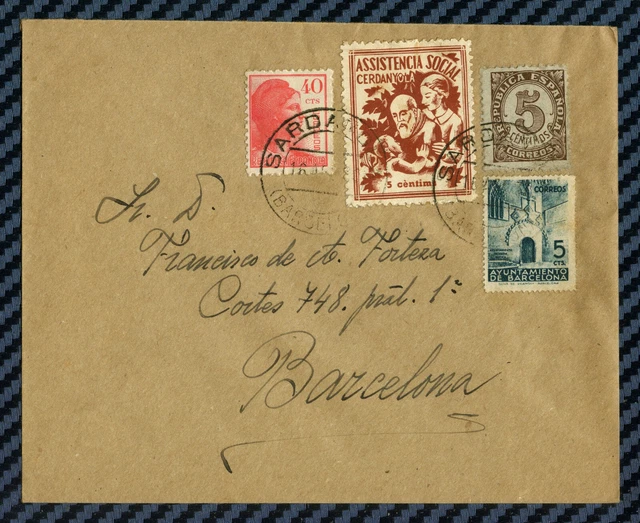 -= GUERRE d'ESPAGNE - Lettre de SARDAÑOLA pour BARCELONE (Catalogne) - 1938 =-