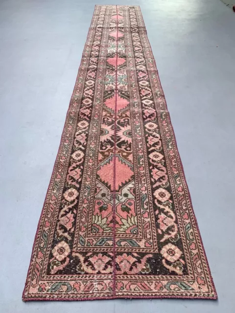 Distressed Turkish Narrow Runner 409x70 cm wool Vintage Tribal Rug