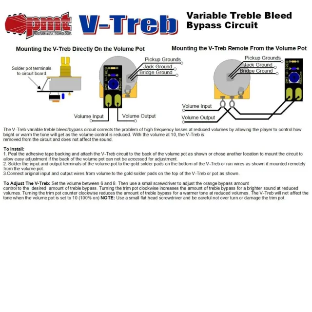 V-Treb Variable Treble Bleed Circuit For Guitar & Bass (3-Pack) 3