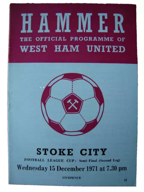 1971/2 West Ham Utd v Stoke City  Football League Cup Semi-Final 2nd Leg