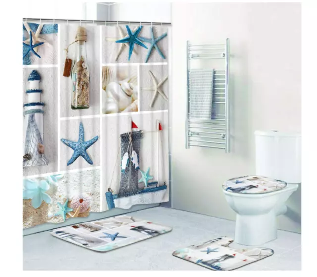 Juegos de baño 4 piezas con accesorios para cortinas ducha y alfambras Sea shell 2