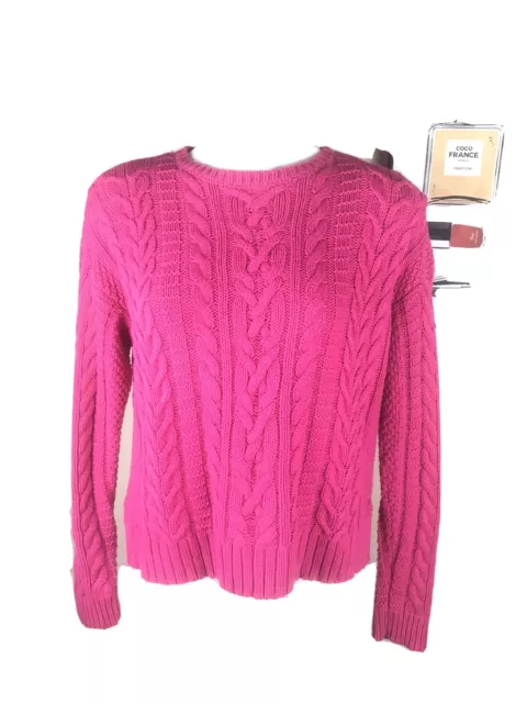 Lauren Ralph Lauren Petite Cable Knit Sweater High Low Round Neck Pink Size PL