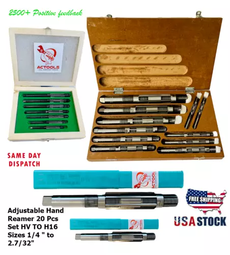 20 Pcs New Adjustable Hand Reamer Set HV TO H16 Sizes (1/4 " to 2.7/32") USA