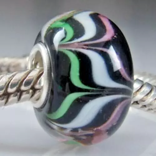 Murano Lampwork Glass Patterned Charm Bead 925 Sterling Silver Core