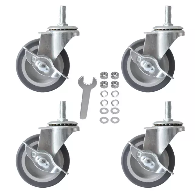3 Inch Caster Wheels with Locking Brakes, Rubber Heavy Duty M10 X 1.5" Threaded