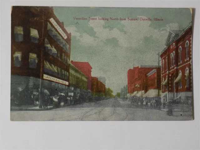Danville, Illinois IL ~ Vermilion Street Looking North 1910s L704