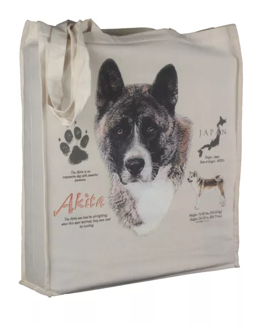 Akita Dog HistoryReusable Cotton Shopping Tote Bag with Gusset and Long Handles