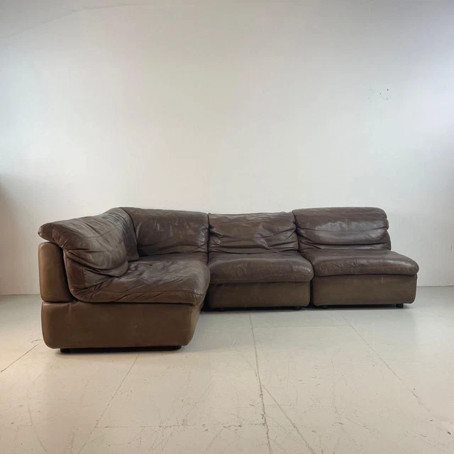 VINTAGE 1960s 1970s  BROWN LEATHER CORNER MODULAR SOFA MIDCENTURY #4076