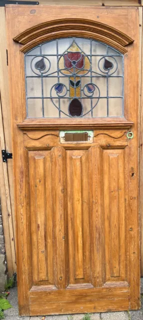 Original Edwardian Solid Wood Panel Stained Glass Front Door