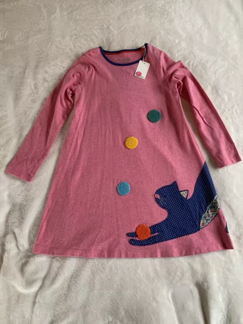 NWT Mini Boden Girls Pink Dress with Cat Appliqué Size 9 10 New with Tags