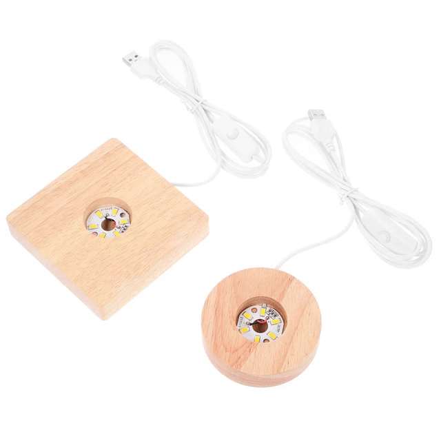 2PCS LED LIGHTS Display Bases Wooden Crystal Ball Holder USB Lamp