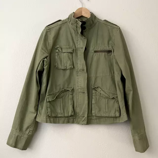 Levis San Francisco Utility Military Jacket Womens L Green Cargo Pockets Zip Up