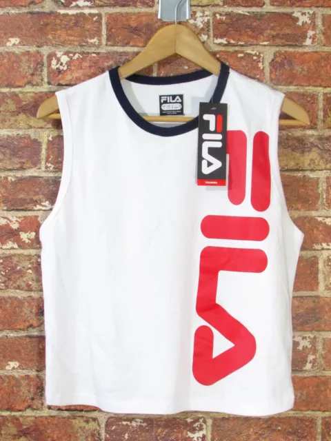 NEW FILA KC Cropped Muscle L logo sportivo bianco top camicetta serbatoio atletico bianco