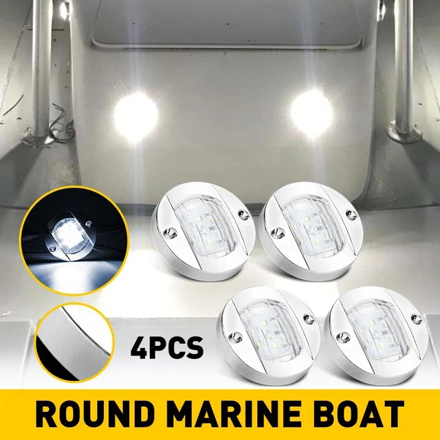 4x Round Marine Boat Blue Courtesy Light LED Deck Stern Transom Lights USA