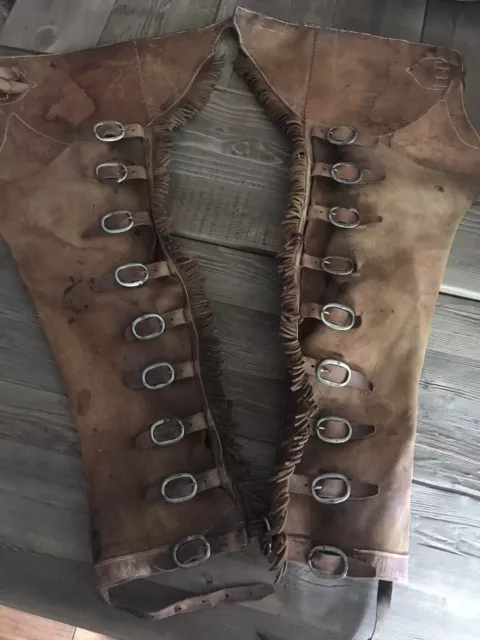 Antique Cowboy Western Leather Shotgun Chaps Child - Not A Toy -
