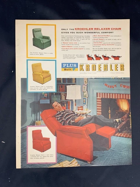 Magazine Ad* - 1956 - Kroehler Furniture - Relaxer Chair - Mid Century Modern