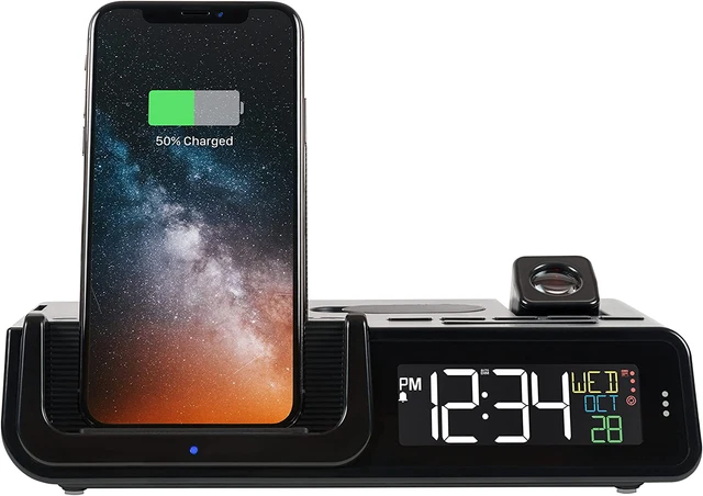 C75709 Wattz 2.0 Projection Alarm Clock with 10W Wireless Charging Docking Stati