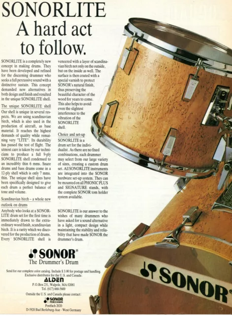 1983 Print Ad of Sonor Sonorlite Drum Kit