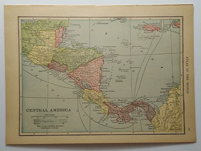 1915 Antique CENTRAL AMERICA Miniature Atlas Map (8" x 5.5") Hammond's Handy