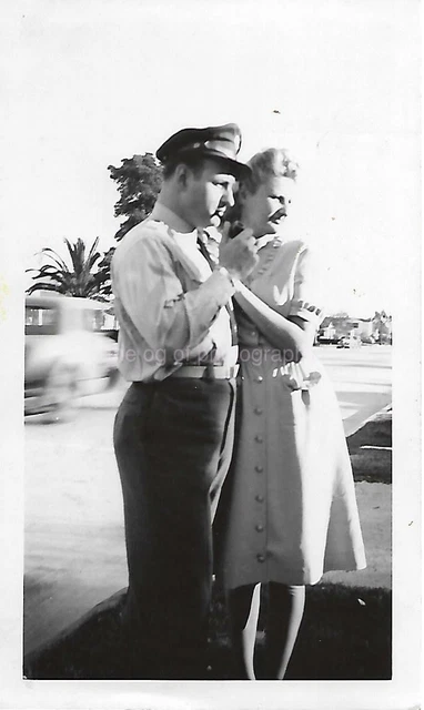 Man Woman FOUND PHOTO bw MID CENTURY COUPLE Original Portrait VINTAGE 011 13 R