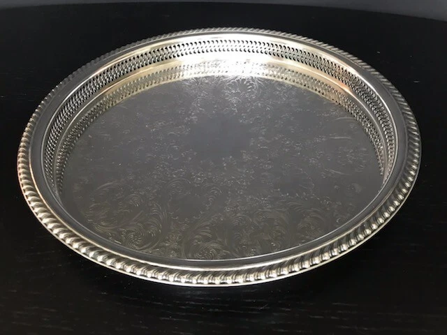 Large Vintage International Silver Co Pierced Silver Plate Tray Platter 15"