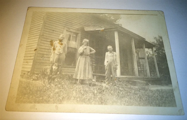 Antique American Southern Farm Family, Pet Dog! Animal Real Photo Postcard! RPPC