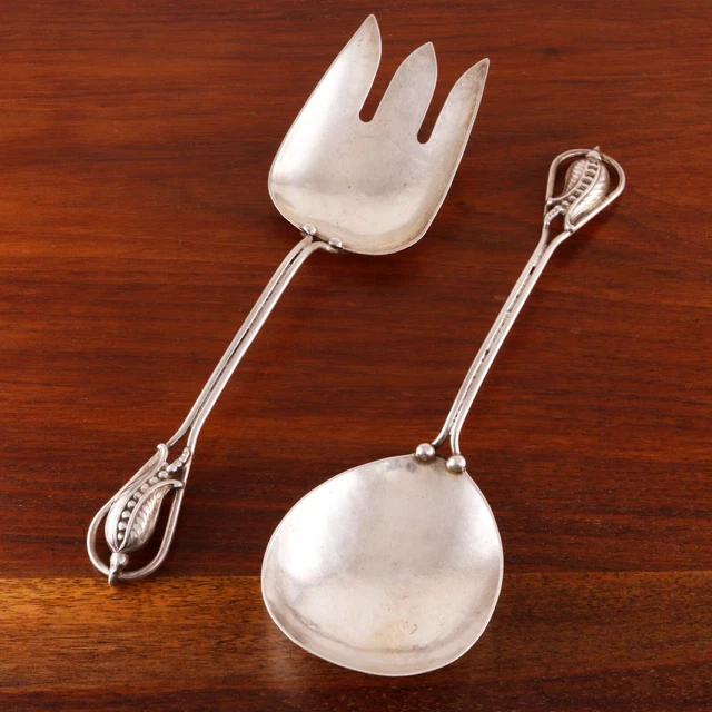 Carl Poul Petersen Canadian Mid-Century Sterling Silver Parcel Gilt Salad Set