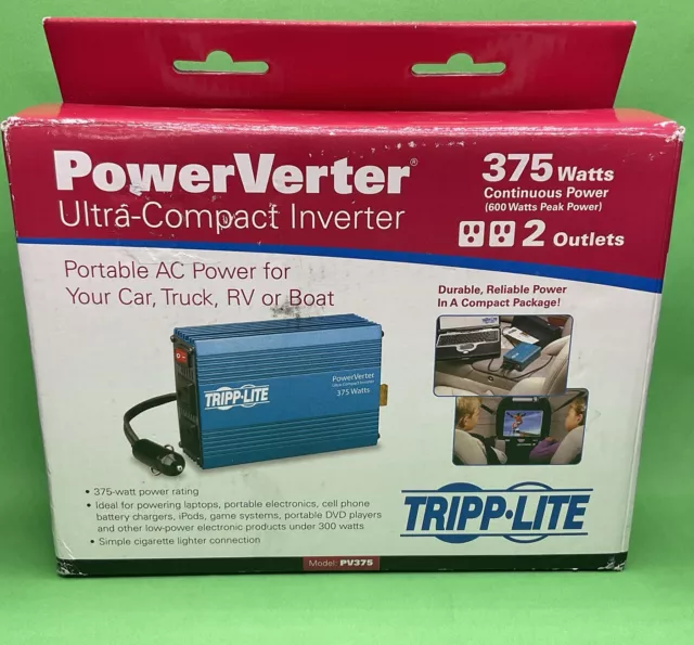 TRIPP LITE PowerVerter Ultra Compact Inverter 375W With 2 Outlets, Blue