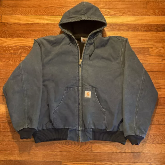 Vintage 90s 00s Carhartt J04 NVY Full Zip Hooded Jacket Blue Quilted 3XL ? USA