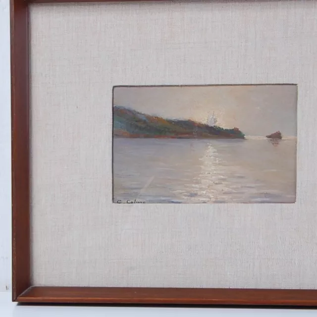Quadro pittore Giovanni Colmo olio su cartoncino Paesaggio marino con cornice 3