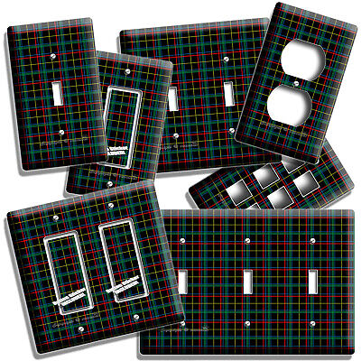 Tartan Blue Green Black Red Plaid Pattern Light Switch Outlet Wall Plates Decor