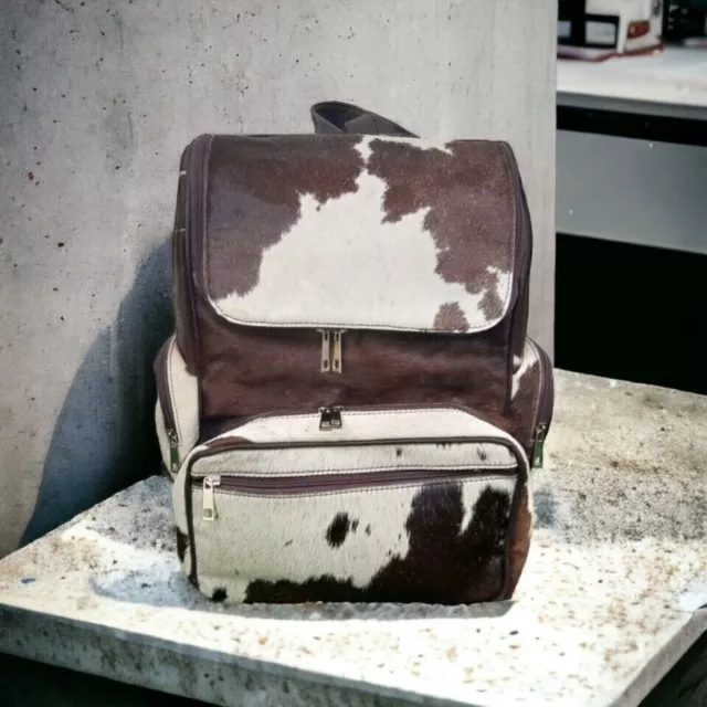 Genuine Brown and White Cow hairon Diaper backpack , Cow hide leather Backpack
