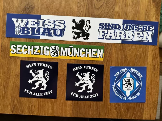 TSV 1860 München Fußball Aufkleber, Sticker, 5 Stück, Sechzig, Weiß Und Blau, 60