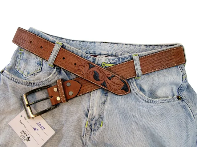 Western Cowboy Leather Belts Hand Tooled Mens Women Belt Fashion Fancy Jeans