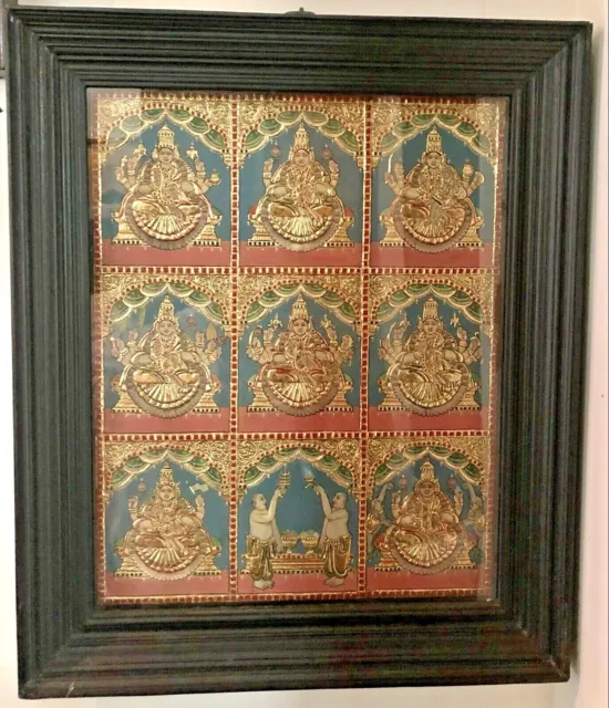 Tanjore Painting South INDIA Goddess eight forms Lakshmi Devi Antique Hindu gyuh