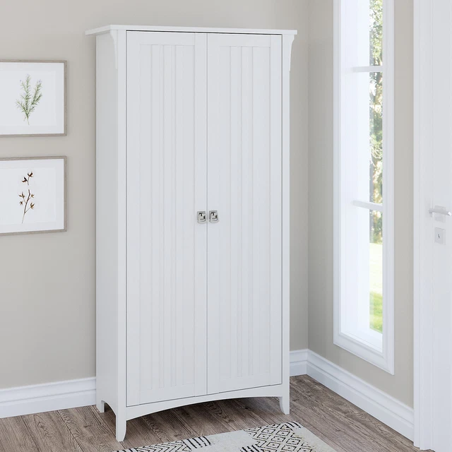 WHITE WOODEN PANTRY Tall Storage Laundry Closet Organizer