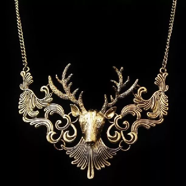 Ciervo Cornamenta Collar Ciervo Alce Reo Vintage Oro Colorido Cabeza de Ciervo