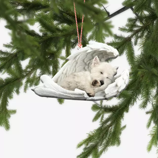 West Highland White Terrier Dog Sleeping Angel Wings Car Ornament