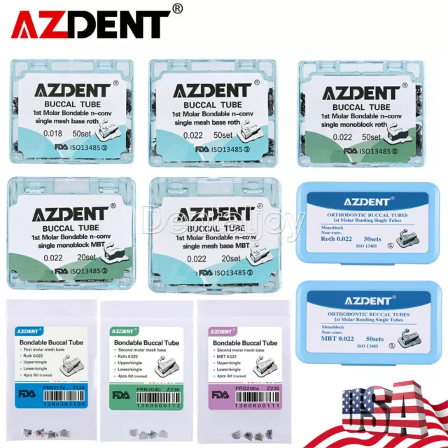 AZDENT Dental Orthodontic Buccal Tubes 1st 2nd Molar Roth MBT 022 /018 Bondable