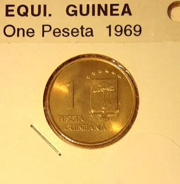 1969 Equatorial Guinea One Peseta Aluminum-Bronze Coin - Elephant Tusks  BU