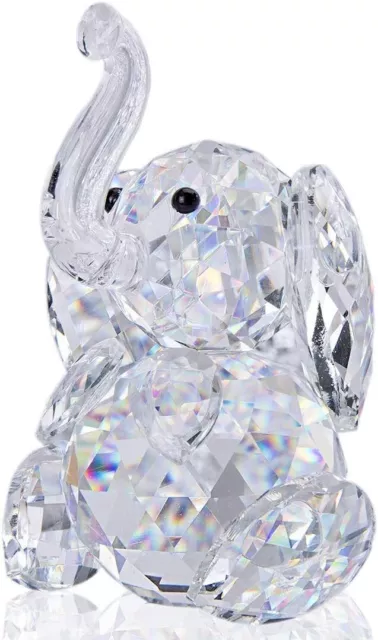 Figurine Elephant Crystal Cute Cut Glass Ornament Animal Small Clear Art Decor