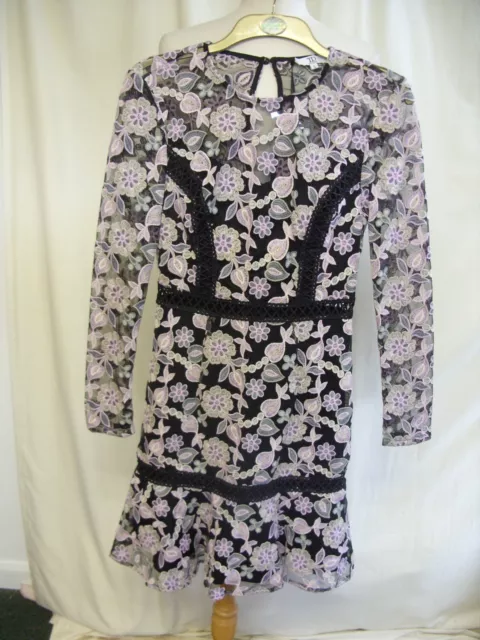 Ladies Dress True Decadence size S, black & purple floral lace, lined body 2501