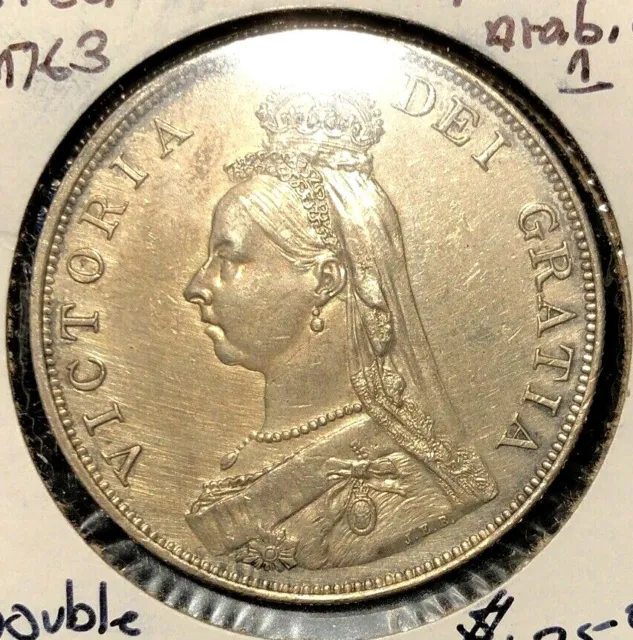 Great Britain  1887 arabic 1  double florin  KM 763  AU