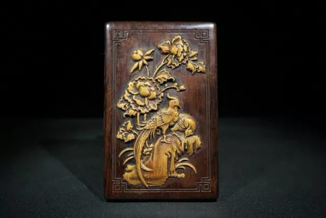 Chinese Natural Rosewood Inlaid Bamboo Hand-carved Exquisite Inkstone 60803
