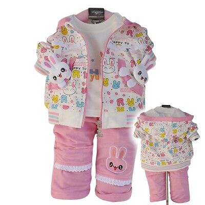 Toddler Ragazza 3PZ Sport Stile Vestito Set Coniglio Taglia 1-3years giacca + top + pantalone