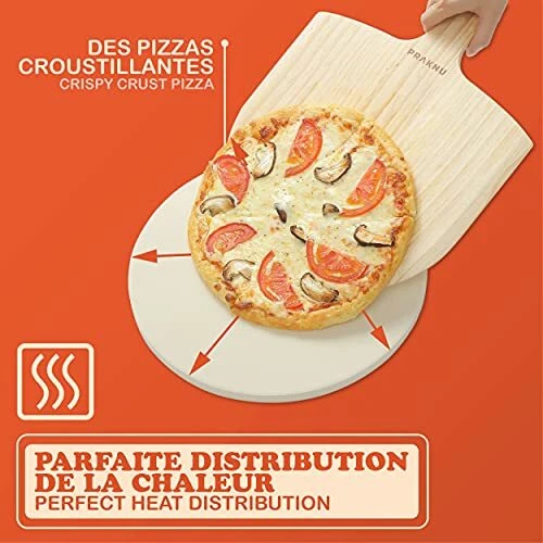 Set de Pierre Ronde et Pelle à Pizza en Bois - Pierre Réfractaire 30 cm Ø à Four 6